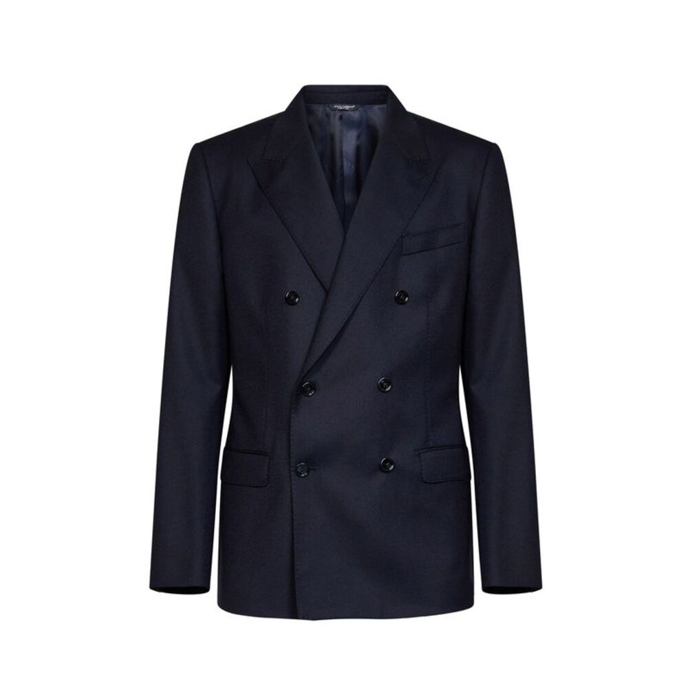 Dolce & Gabbana Men Blue Stretch Wool Martini Light Double-Breasted Jacket